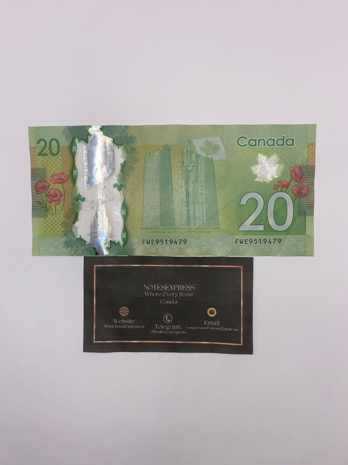 Canadian Prop Money, 100 x $20 Canadian Dollar Notes